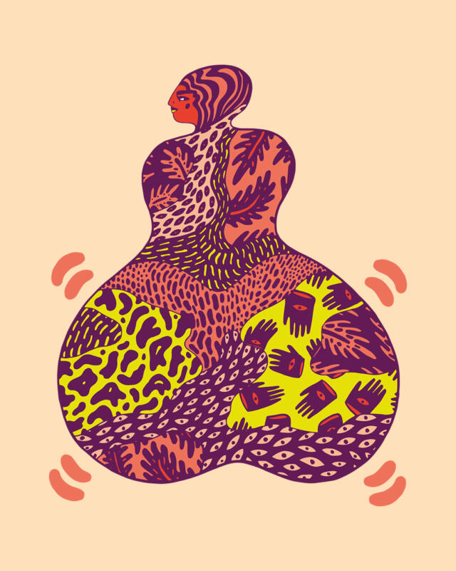 Illustration i lekfullt manér som illustrerar en figur som "twerkar".