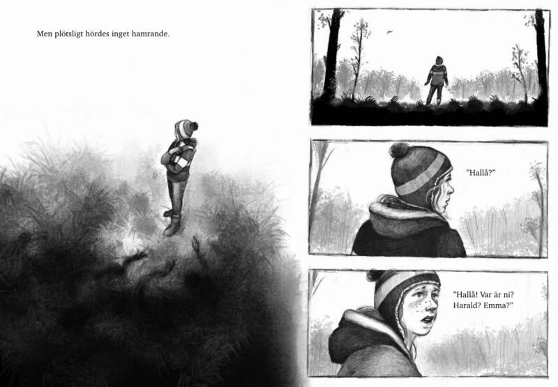 Bilduppslag till grafiska romanen Odjuren, av Kerstin Lundberg Hahn och Elisabeth Widmark 