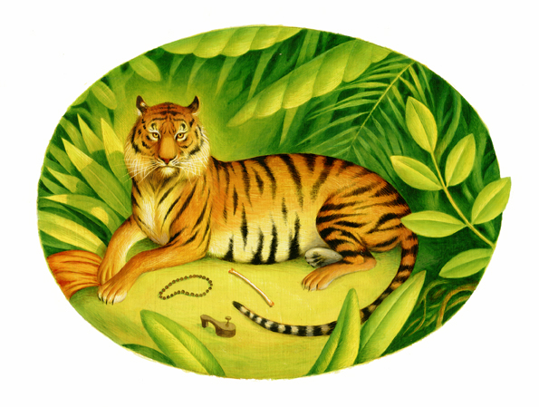 Akryl illustration av en tiger som som har ätit