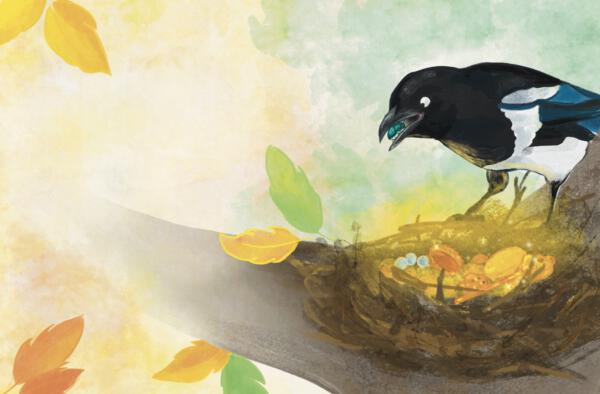 magpie illustration, treasure