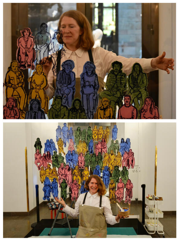 Artist in Action - Jenny Soep painting live portraits on glass