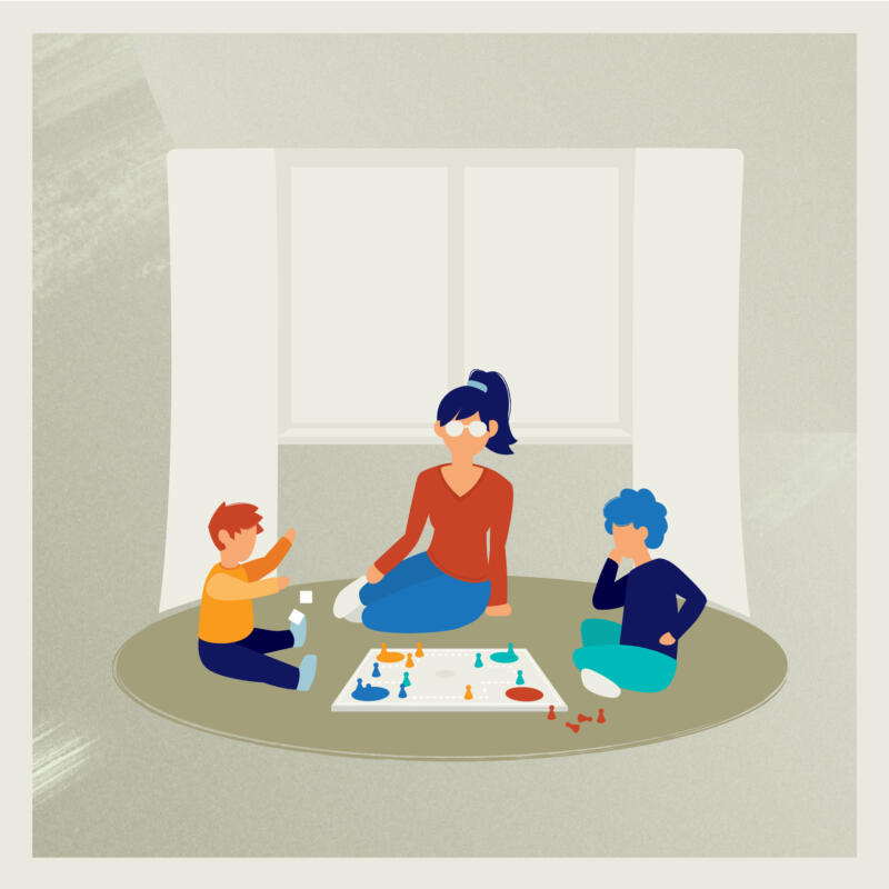 Vektorillustration med infographic stil för animering. Ett frilansuppdrag åt en reklambyrå som vill visualisera hur migrän kan komma i vägen för vardagens fina stunder. I detta fallet en spelkväll eller mys hemma med familjen.