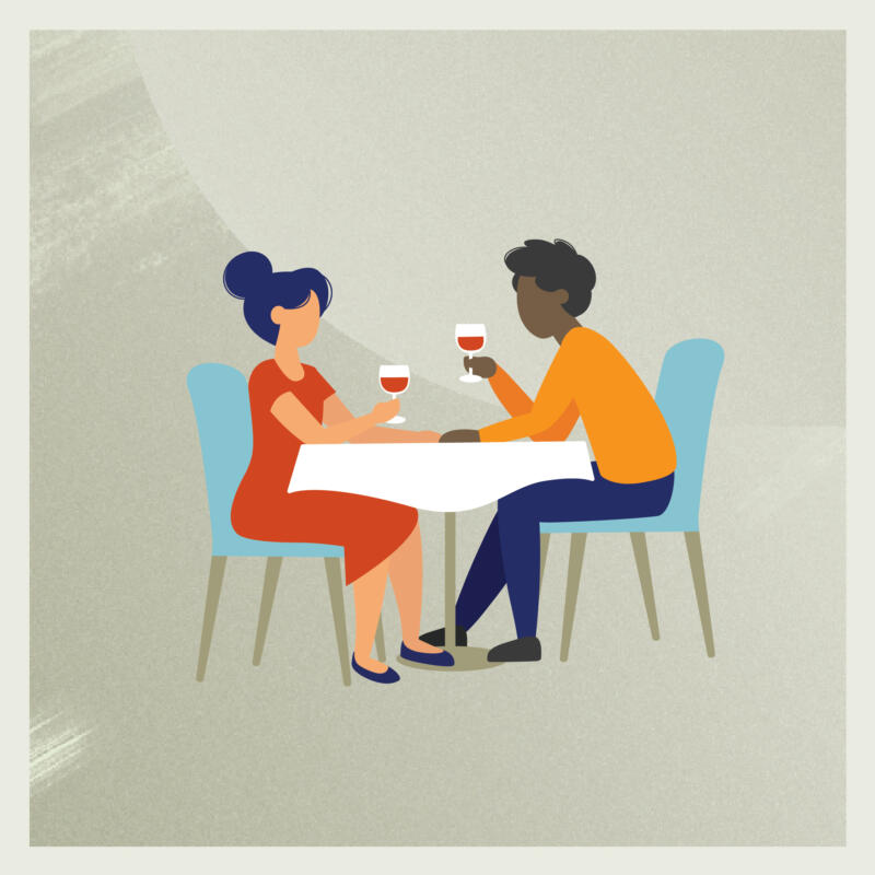 Vektorillustration med infographic stil för animering. Ett frilansuppdrag åt en reklambyrå som vill visualisera hur migrän kan komma i vägen för vardagens fina stunder. I detta fallet en romantisk middag.  