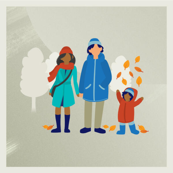 Vektorillustration med infographic stil för animering. Ett frilansuppdrag åt en reklambyrå som vill visualisera hur migrän kan komma i vägen för vardagens familjesituation. I detta fallet en härlig höstpromenad med familjen. 