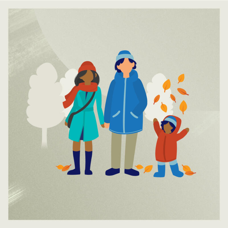 Vektorillustration med infographic stil för animering. Ett frilansuppdrag åt en reklambyrå som vill visualisera hur migrän kan komma i vägen för vardagens familjesituation. I detta fallet en härlig höstpromenad med familjen. 