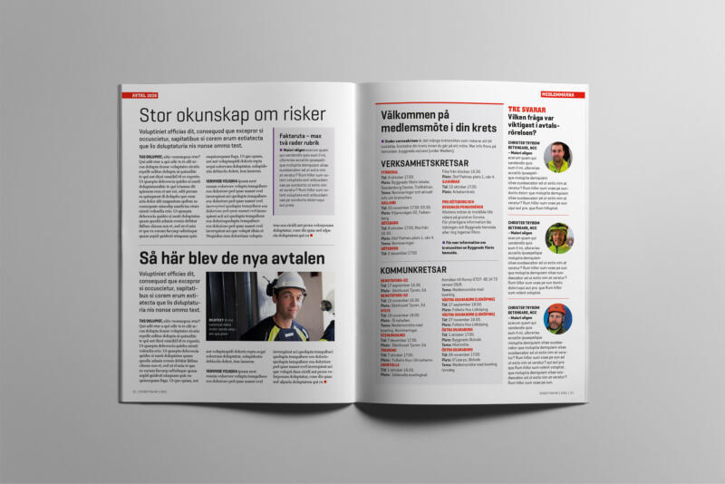 Redesign Byggnads medlemstidningar – uppslag med innehåll och krönika