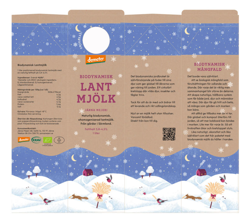 Järna mejeri mjölkförpackningar, biodynamiskt jordbruk, ekologiskt jordbruk, illustrated farm, illustration av jordbruk