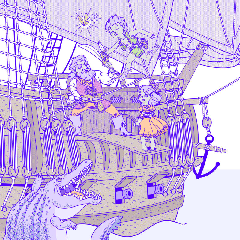 Peter Pan räddar Wendy från Kapten Krook.