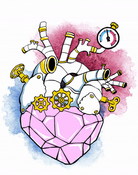 akvarell, tecknad bild, tecknat, vattenfärg, illustration, svensk illustratör, illustratör, handtecknat, handritat, handritad illustration, hjärta, steam punk, mekanik, teknik, tryck, tryckmätarem hjärtfel, hjärtsvikt, hjärtsjukdomar, hjärtsjukdom, felande hjärta, hjärta som krånglar, blandteknik, Procreate, forskning, studie, Uppsala universitet, animation, After Effects,