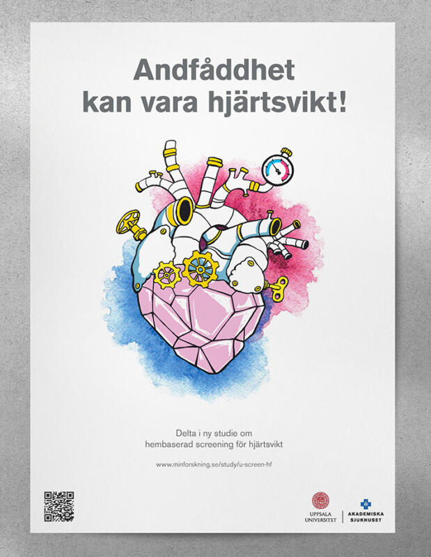 akvarell, tecknad bild, tecknat, vattenfärg, illustration, svensk illustratör, illustratör, handtecknat, handritat, handritad illustration, hjärta, steam punk, mekanik, teknik, tryck, tryckmätarem hjärtfel, hjärtsvikt, hjärtsjukdomar, hjärtsjukdom, felande hjärta, hjärta som krånglar, blandteknik, Procreate, forskning, studie, Uppsala universitet, poster, affisch, grafisk layout, layout, i tryck, medicisk poster
