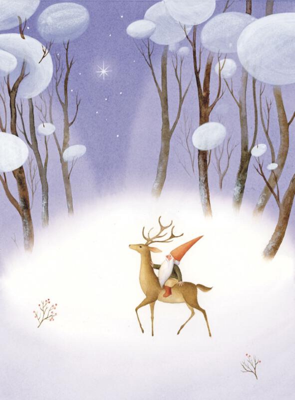 Illustration av en tomte som sitter på en ren
