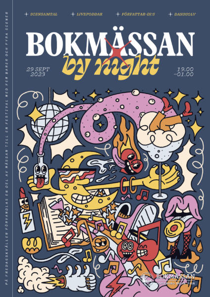 Omslagsillustration till program för Bokmässan by night 2023
