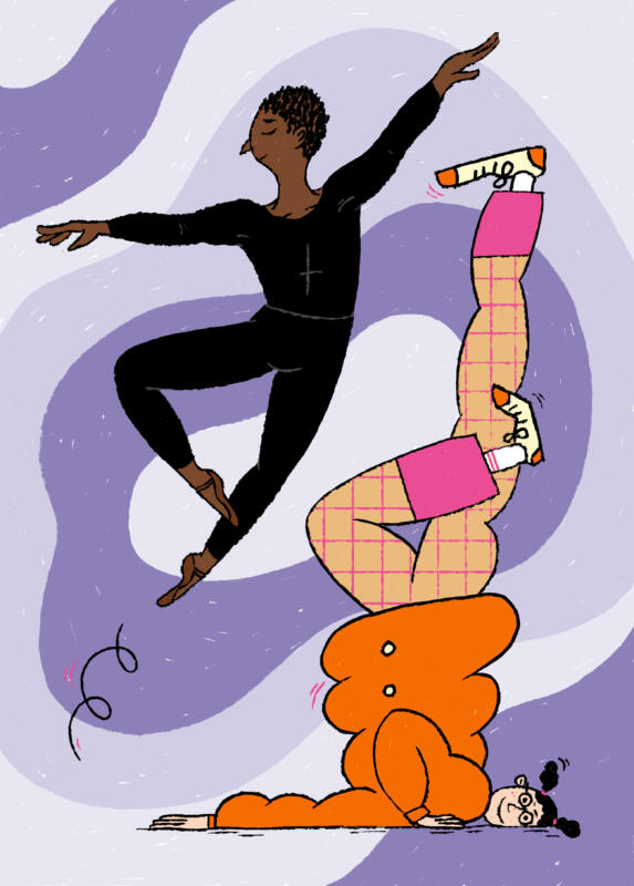 Ungdomar som dansar balett och breakdance.