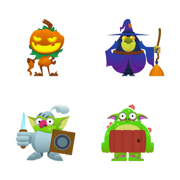 Karaktärs Design, Mobil spel, WordBrain, MAG Interactive, Ikoner, Figurer, Game Art, Goblin, Ogre, Witch, Pumkin