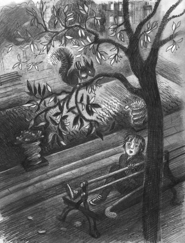 Ett möte i kungsträdgården, bokillustration i blyerts. 
