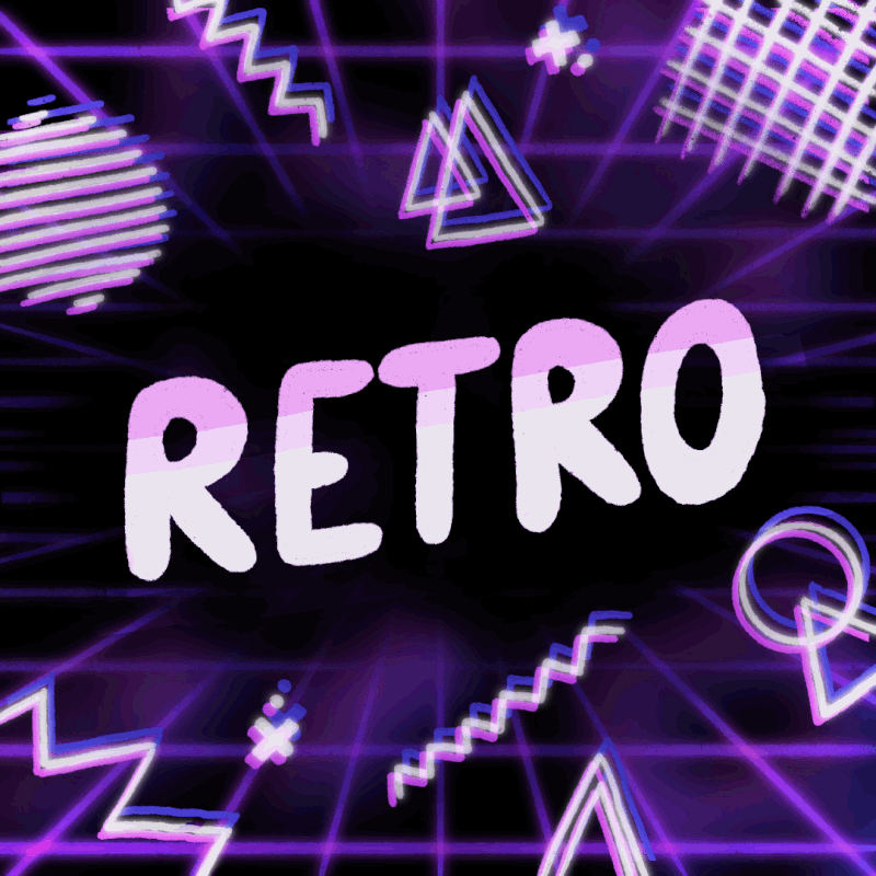 Orden "retro" och "vibes" som animeras bokstav för bokstav 