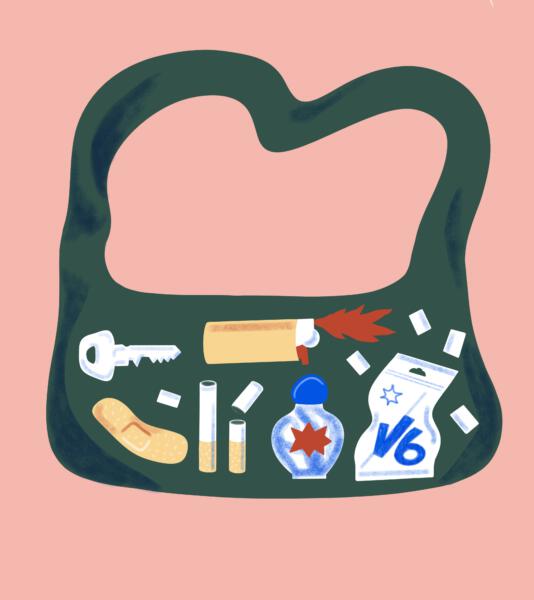 Illustration föreställandes insidan av en väska