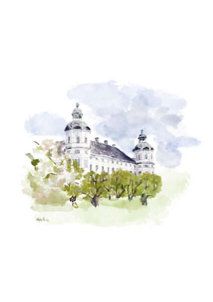 akvarell föreställande skokloster slott av Agnes Turesson
