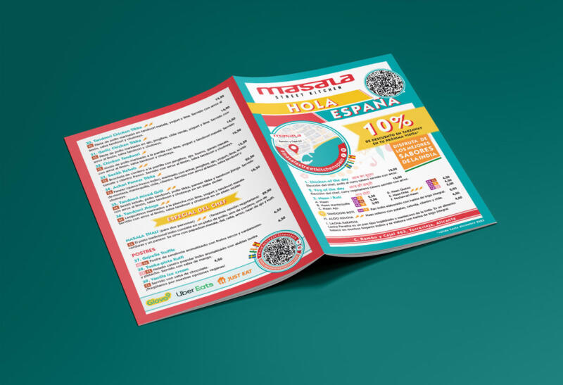 menu for an Indian street food Restaurant in Spain