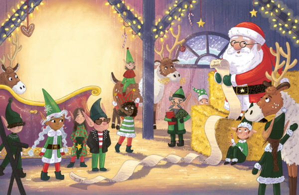 julbok, julillustration, tomten, nissar, jul, renar, christmas book, santa, elves, reindeer