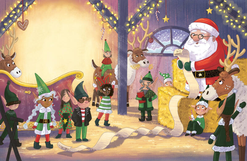 julbok, julillustration, tomten, nissar, jul, renar, christmas book, santa, elves, reindeer