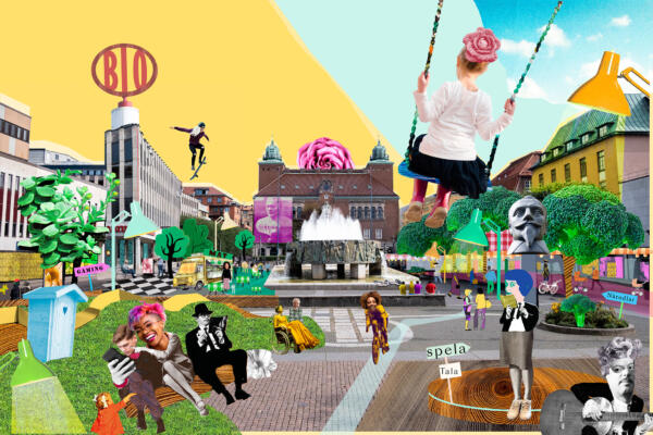 Framtidsvision för Stora Torget i Borås, illustration av Kati Mets för snurr Kommunikation