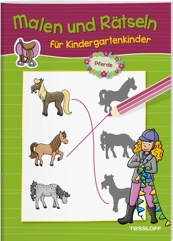 Mal- und Rätselbuch, children, horses, animal, nurseryschool, häst, colouring book, riddel, pusselbok
