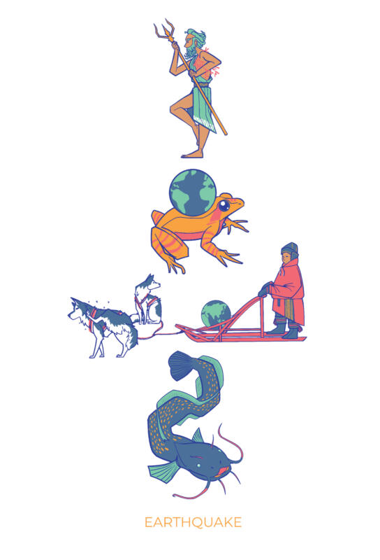 stylized poster of causes of earthquakes
