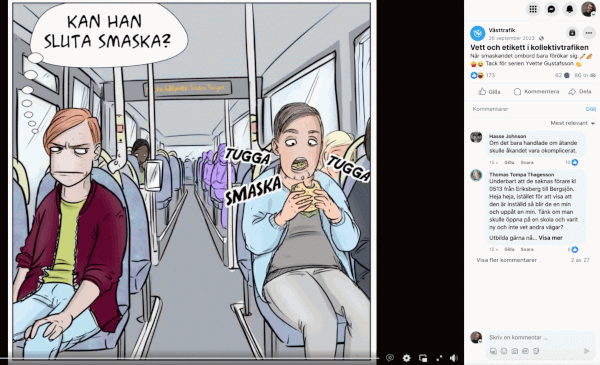 personer som äter i kollektivtrafiken