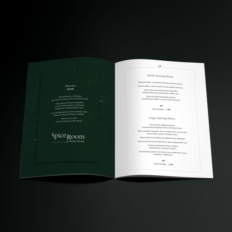 Elegant Indian restaurant menu