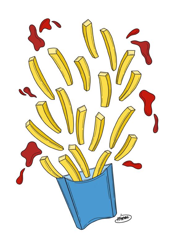 Poster av pommes i delar.