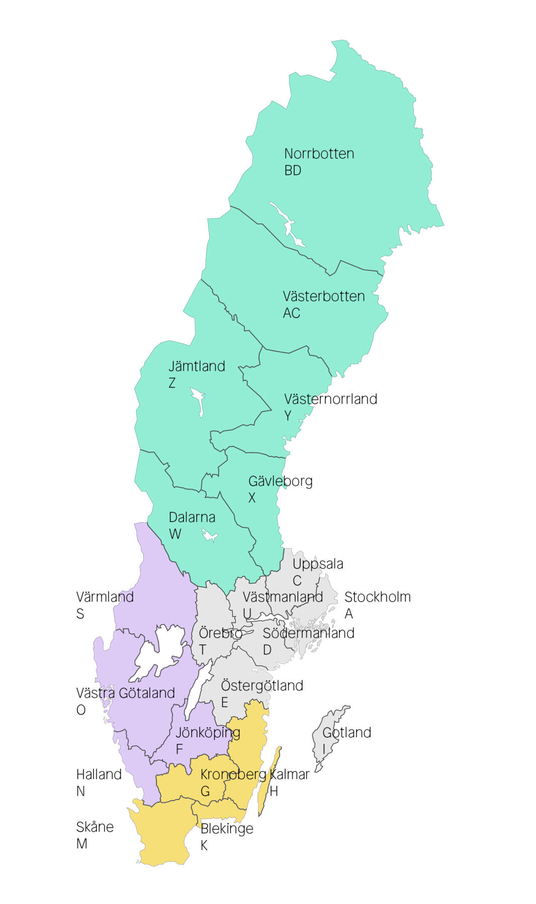 Sverigekarta uppdelad i län