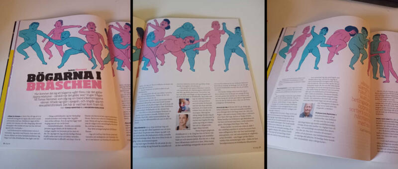 Samma illustration i tryck, med artikeln formgiven runt