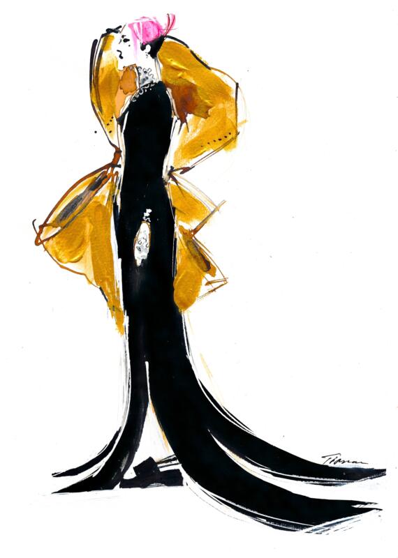 Fashion modeteckning guld illustration Beckmans mode