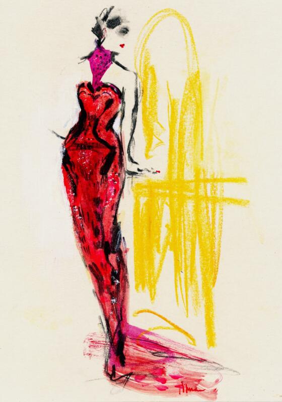 Fashion Versace red rött diva modeillustration