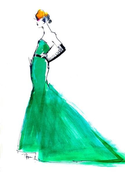 Fashion Illustration modeillustration grön green siden linje