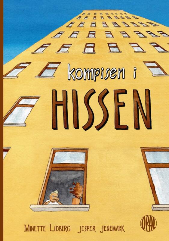 Framsidan av en bilderbok. En pojke tittar ut genom ett fönster på ett jättehögt höghus.