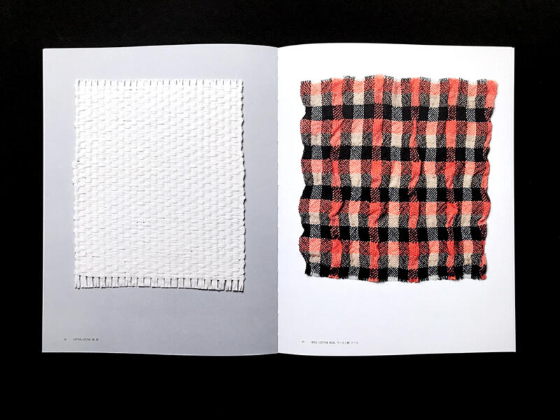 Uppslag ur boken. Visar bilder på textil / vävar. 