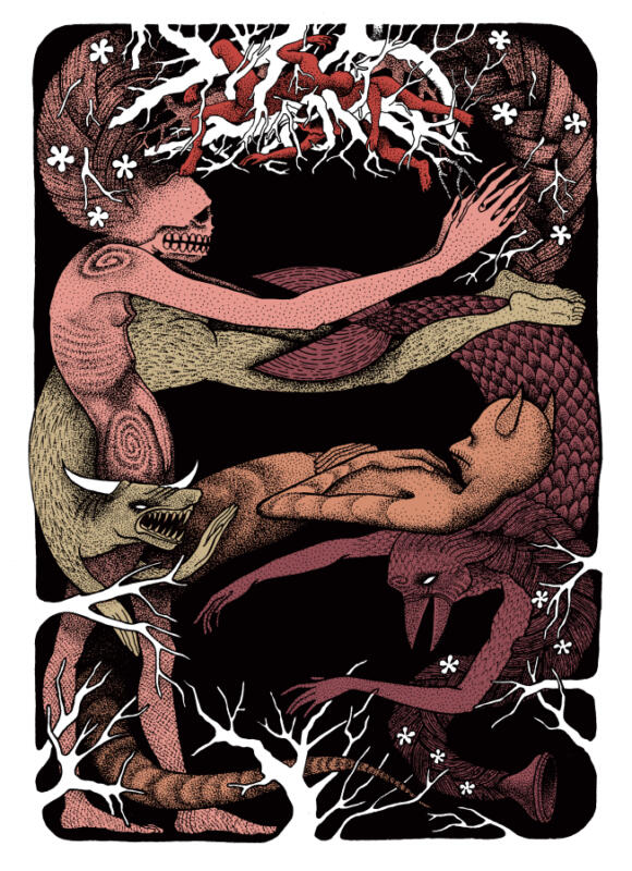 Illustration av monster och demoner. 