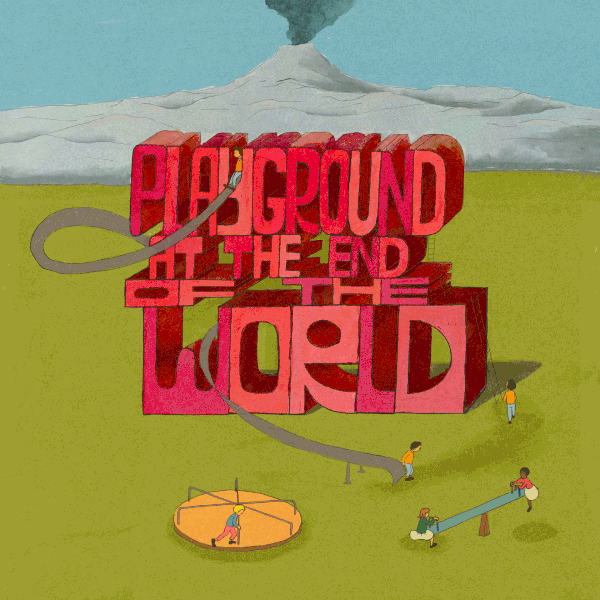 Colourful animation loop of children playing at playground.