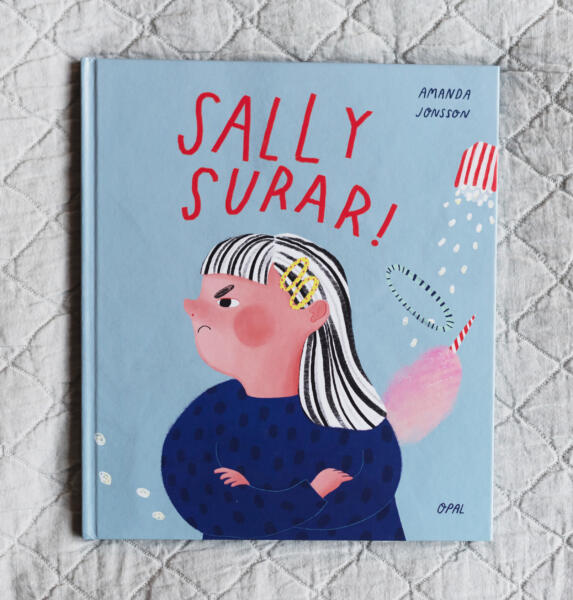 Illustrerat omslag till bilderboken Sally surar.