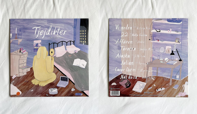 Vinylomslag framsida och baksida till musikprojektet Tjejdikter.