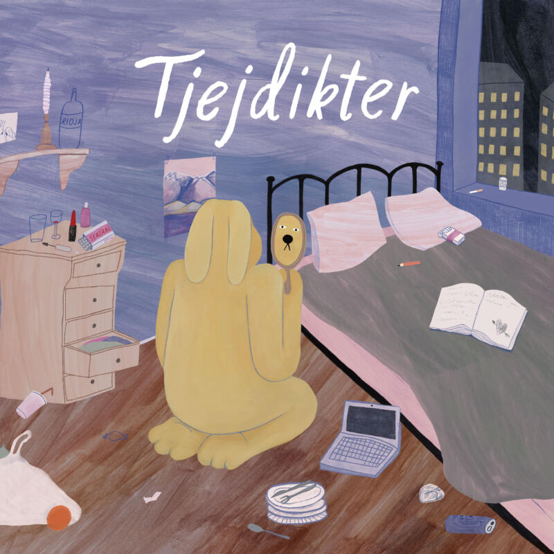 Illustrerat albumomslag till Tjejdikter med handtextad titel