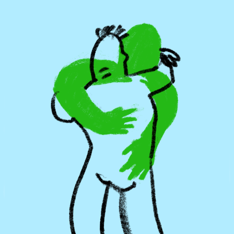 Illustration av två personer som kramas