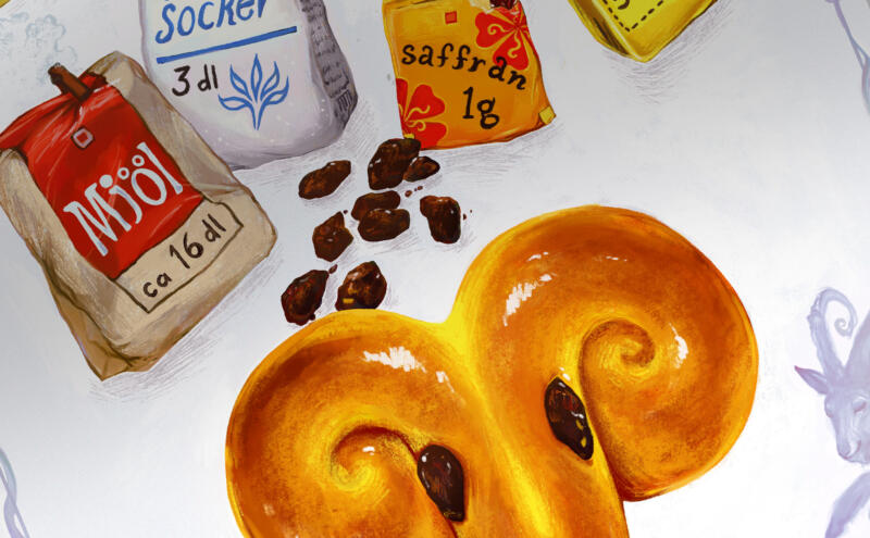 Närbild på recept på lussebullar.