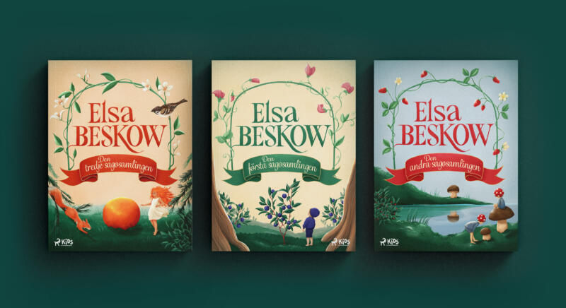 Elsa Beskow sagobokssamling i digital utgåva. Pojke i sagoskogen. Digital illustration i färg.