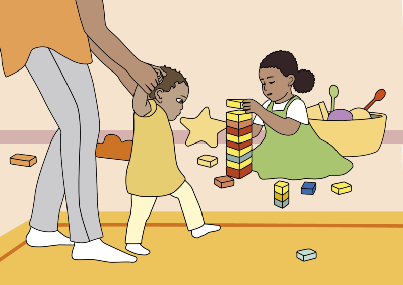 Illustration av ett litet barn som lär sig gå