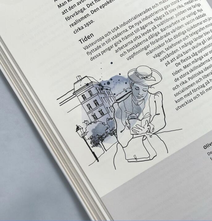 Handritad illustration av kvinna som skriver i en anteckningsbok. 