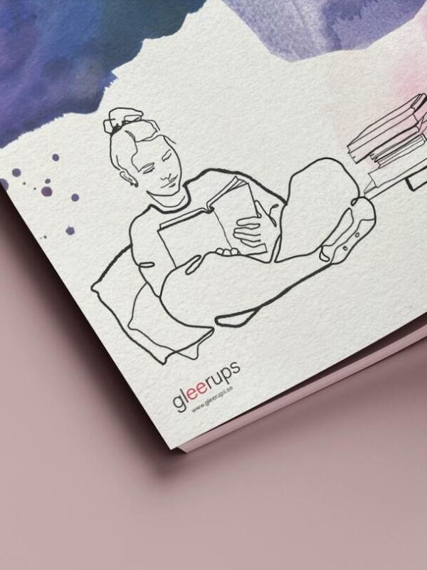Handritad illustration av en tjej som sitter och läser. 
