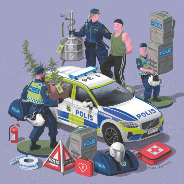 Illustration till Polisförbundet av Svenska illustratören Nils-Petter Ekwall 
